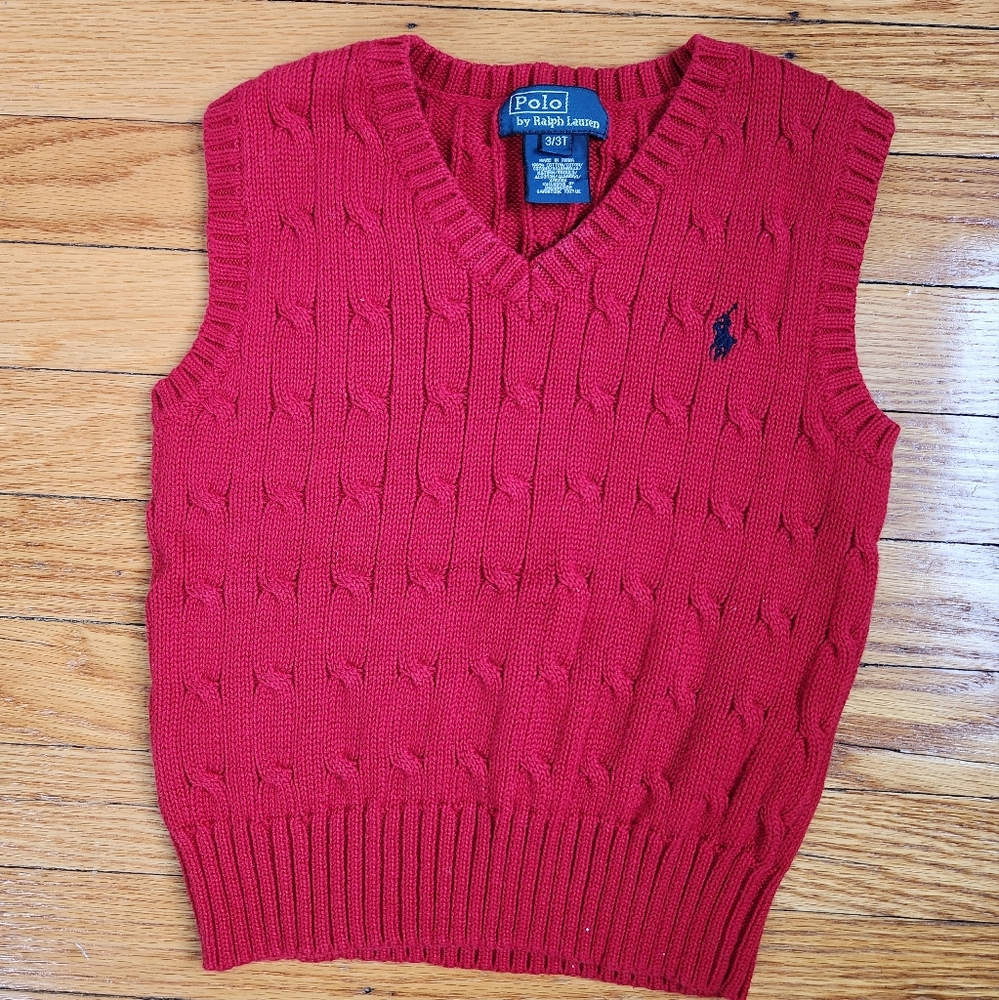 POLO Ralph Lauren V-neck Cable-Knit Cotton Sweater Vest Boys 3T